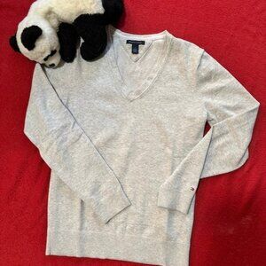 Tommy Hilfiger V-Neck Sweater - Sz M - Heather Gray